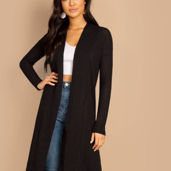 Black Split Side Longline Cardigan - Picture 5 of 6